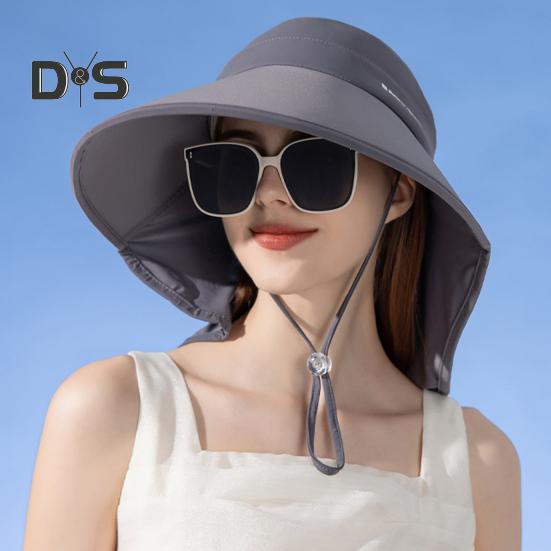 Women's Wide Brim Sun Hat Rollable UV Sun Protection Hat with Neck Flap UPF 50+ Fishing Hat with Ponytail Hole for Hiking Beach