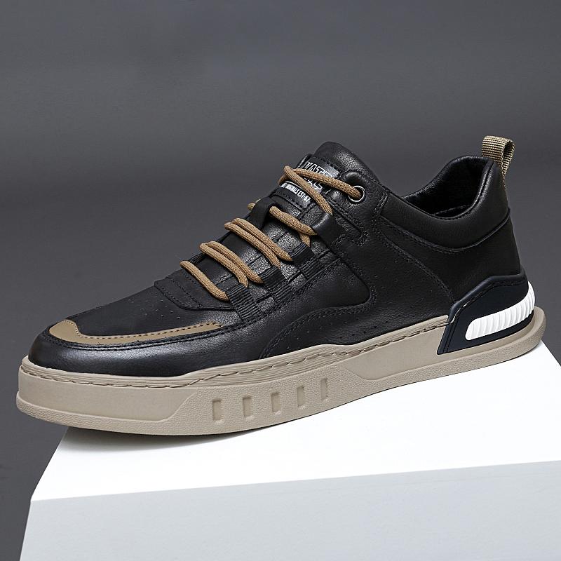 Men Genuine Leather Casual Shoes Lace Up Black Whote Leisure Sneakers Shoes Zapatos Mujer Men's Male Tennis Sneakers Shoes