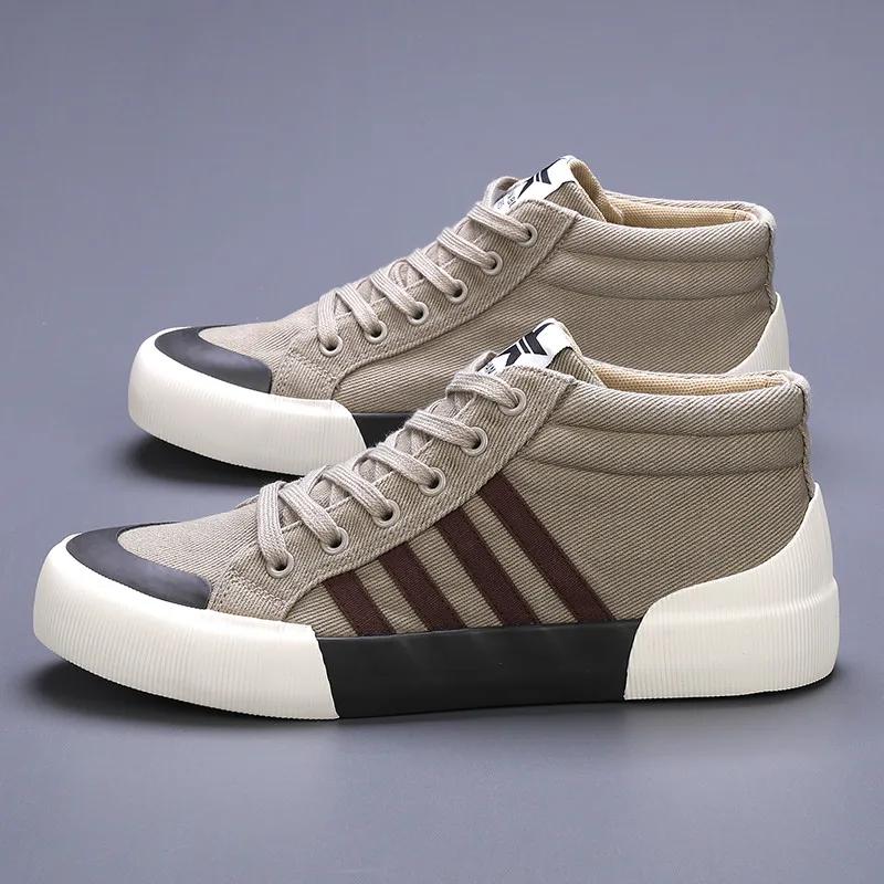 Autumn Breathable Canvas Sneakers Men Plimsoll Fashion High Top Vulcanized Shoes Men Casual Green Men's Canvas Shoes