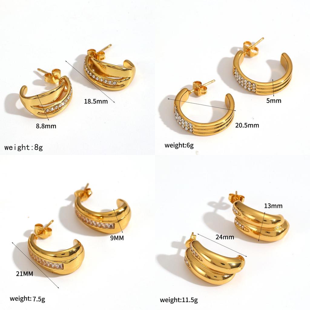 Geometric Stainless Steel Hoop Earrings For Women With Cz Stones Fashion Jewelry