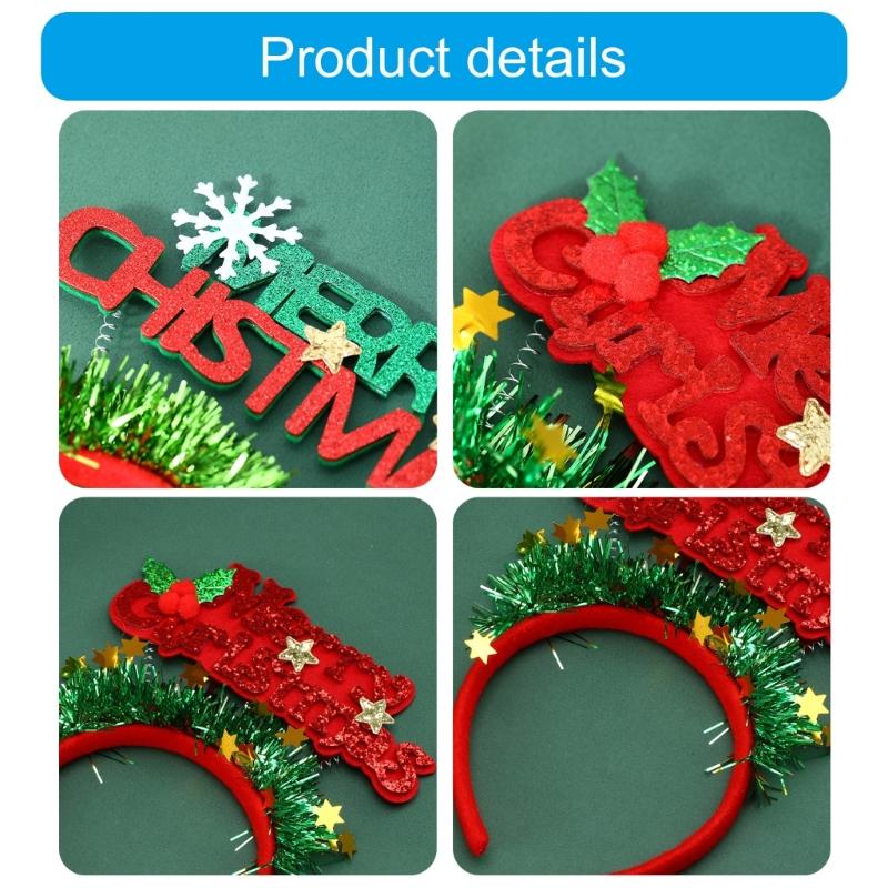 Set of 4 Sparkling Christmas Letter Headbands Christmas Letters Headbands for Girl Christmas Hair Accessories for Women