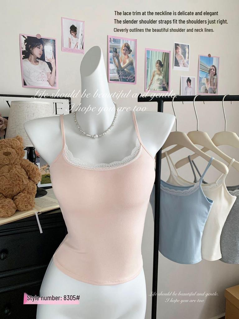 Elegant Lace Patchwork Slimming Camisole with Chest Pads - Women's Outerwear