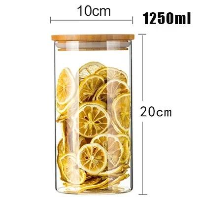 High Quality Glass Transparent Container Glass Jars With Bamboo Lids Candy Tea Coffee Sugar Storage Jars Kitchen Boxes