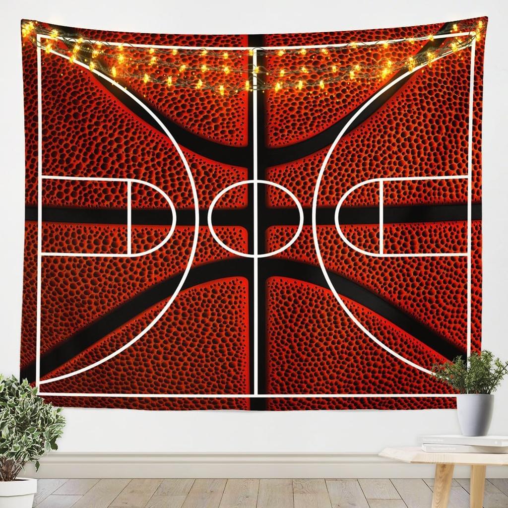 Basketball Tapestry Black White Tapestry Wall Hanging For Kids Boys Girls Basketball Court Print Wall Tapestry Ball Game Wall