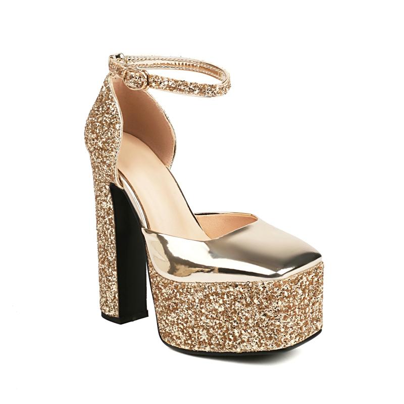 

Модные женские новые квадратные повязки на голову и клубные сексуальные повязки на голову с пряжкой, сандалии на толстой подошве 38 золотой