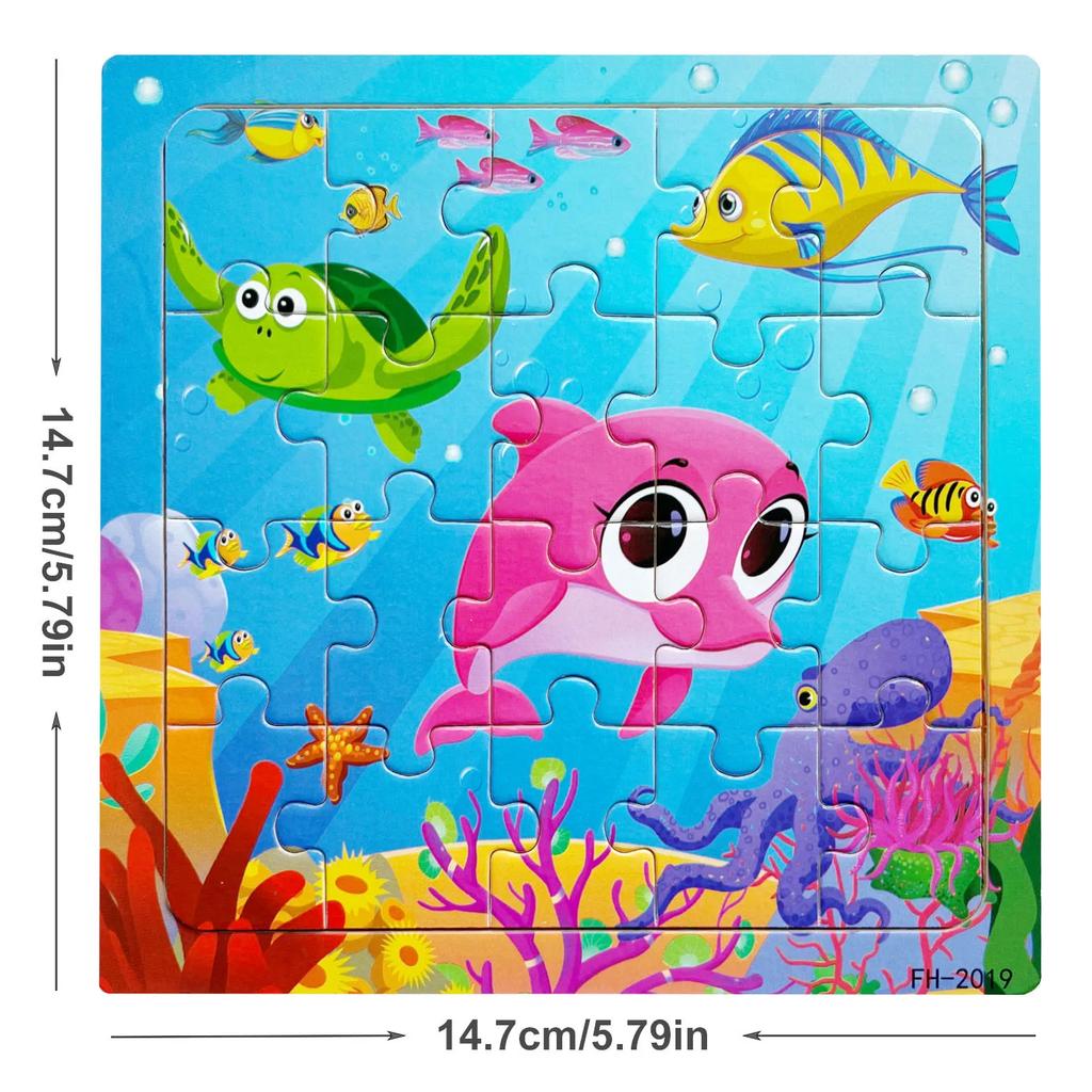 14.7cm/5.79in Wooden Jigsaw Puzzles Cartoon Animals Pattern Montessori Games Kids Educational Learning Wood Toys for Children