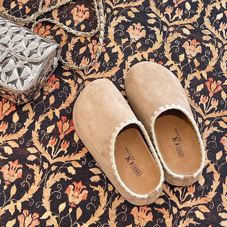 Baotou Boken shoes women's autumn 2025 new fashionable solid color platform height increase half slippers versatile casual women's shoes