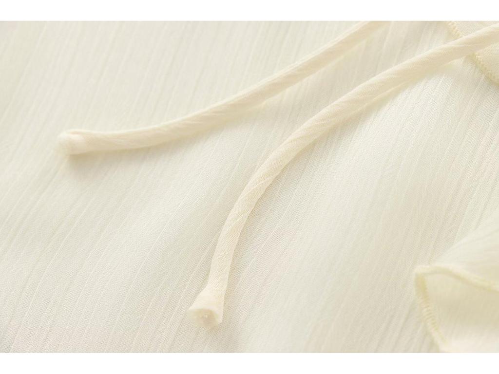 Women's White Ruffled Semi-Transparent Round Neck Tie Long Sleeve Layered Shirt - New French Autumn Design