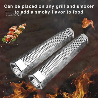 Pelletrohr Edelstahl BBQ Rauchrohr mit Belüftungslöchern Hitzebeständig Leicht zu reinigen Wiederverwendbares Rauchgrillrohr Campingzubehör
