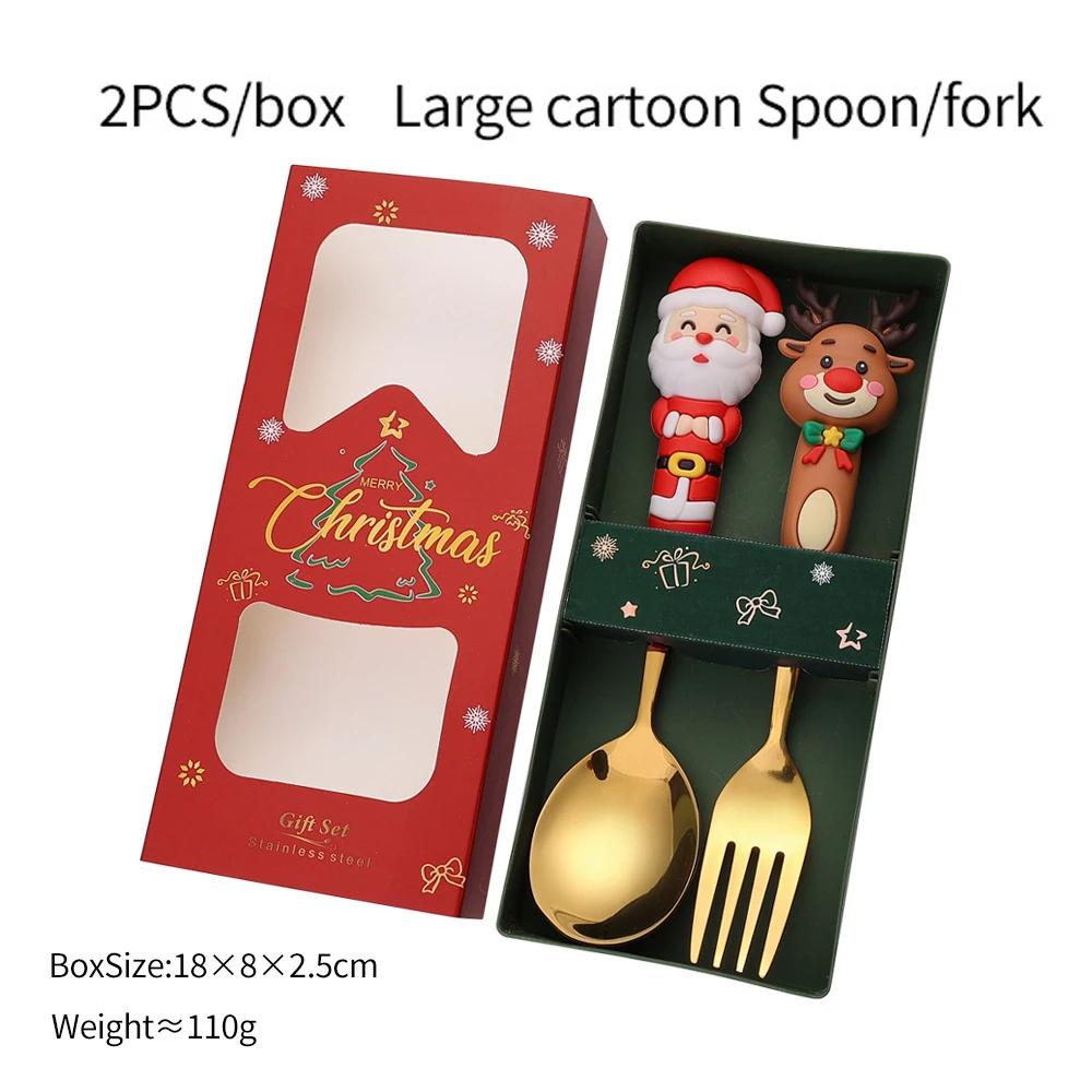 (2/6pc) Christmas Spoon and Fork Set Stainless Steel Creative Tableware Coffee Tea Dessert Spoon and Fork Exquisite Gift Set