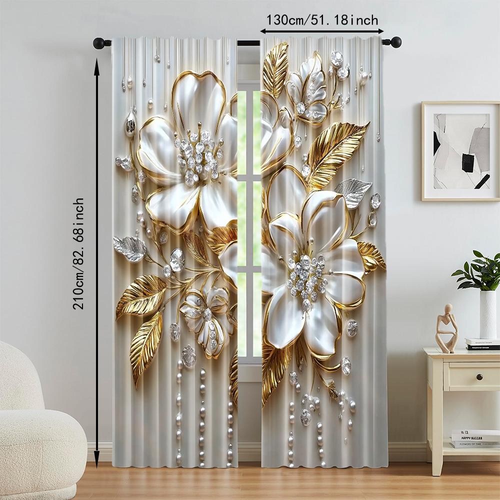 2Pcs Floral Botanical Print Curtains Rod Hole Design Polyester Perfect For Living Room Bedroom Kitchen Elegant Home Decor