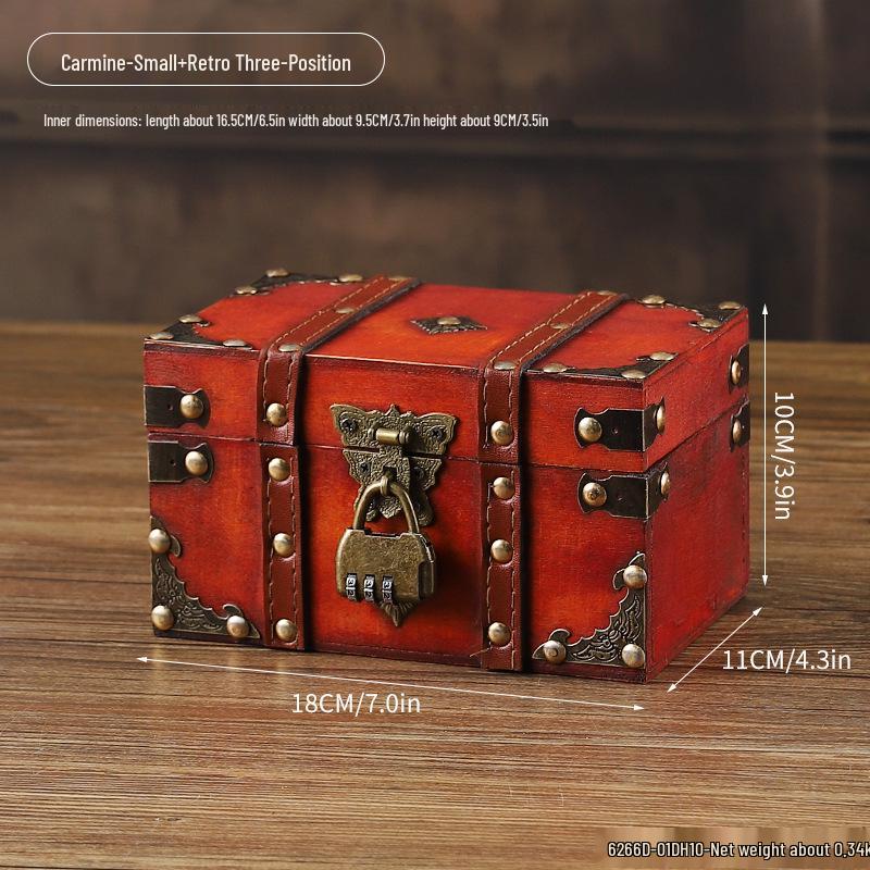Vintage Wooden Treasure Chest with Lock - Jewelry Box & Film Prop