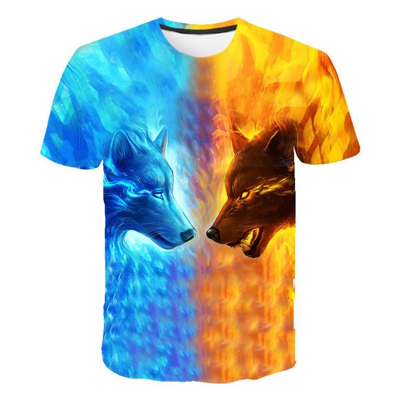 European and American Trendy New Animal Wolf Cool 3D Digital Printed Pattern Street Style Men's Casual T-shirt
