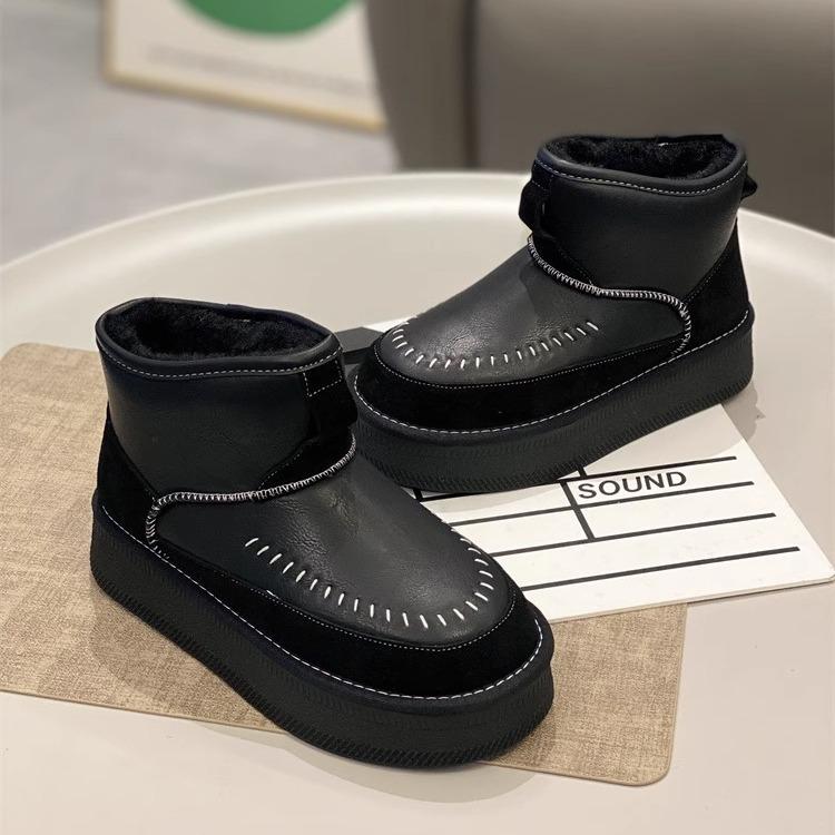 Leather Thickened Fashion Warm Cotton Shoes Snow Boots Women's 2025 New Waterproof Winter Northeast Velvet Thick-soled Short Boots