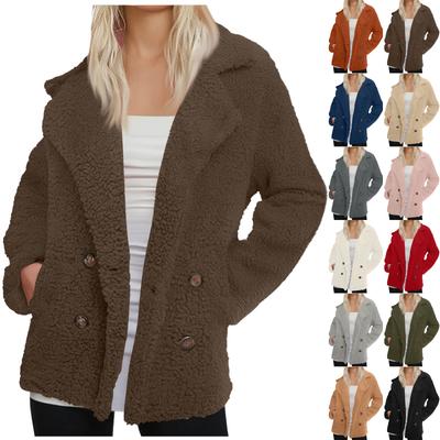 Damen Wintermantel Fleece Gefütterte Jacke Langarm Hornknopf Plüsch Warmer Mantel