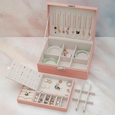 Double-layer Jewelry Box Organizer Earring Ring Necklace Jewlery Display Storage Case with Lock for Jewelry Boxes and Packaging