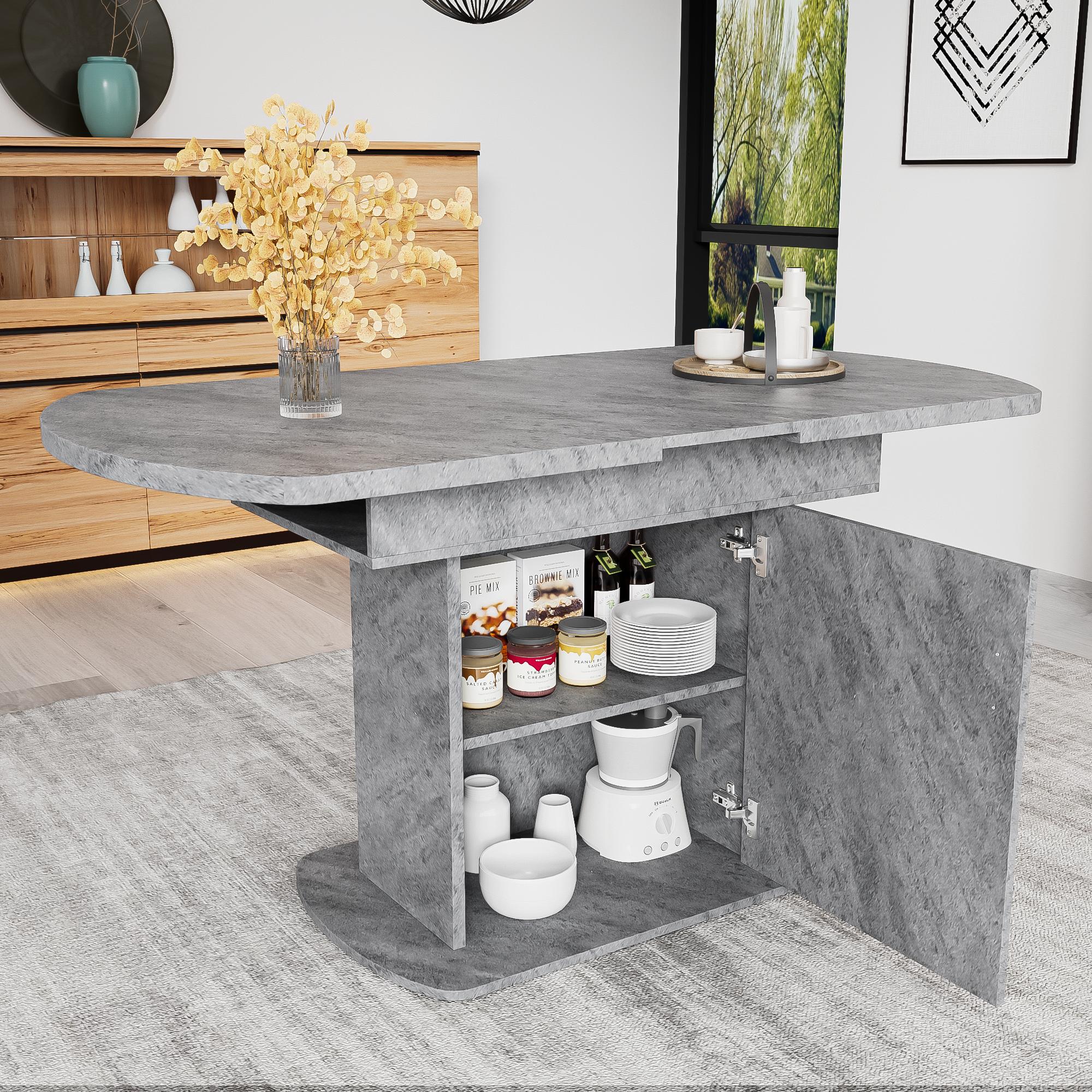 Izveldams ovāls pusdienu galds, G110/130*P70*A75cm, ar