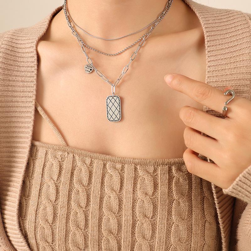 New Jewelry, Punk Style Three-Layer Square Brand Love Pendant Necklace Titanium Steel 18K Gold Collarbone Neck Chain