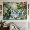 Large Realistic Waterfall Tapestry Wall Art Peacock Nature Scene Floral Spring Print Tropical Jungle Decor Polyester Canvas Tape