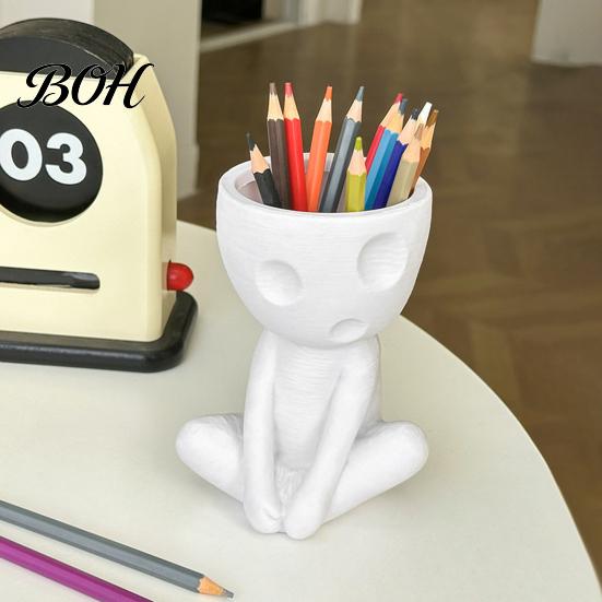 Cute Desk Organizer for Students Abstract Character Pen Holder, Resin Sitting Figure Pencil Unique Storage Box Remote Control Cup, Multi-functional