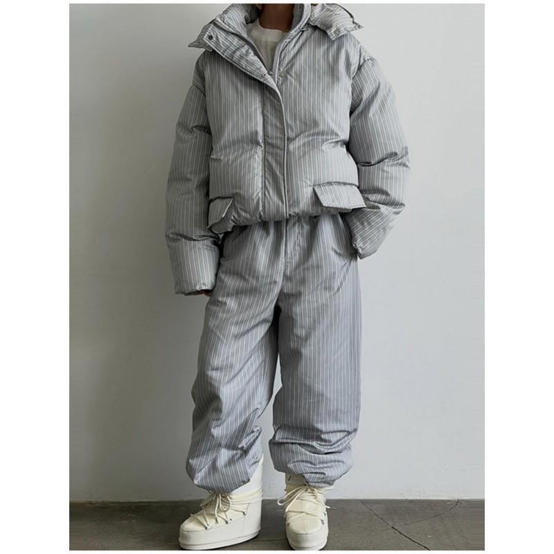 Thick Loose Hooded Jacket Pants Set Winter 2026 Casual Outfit Women