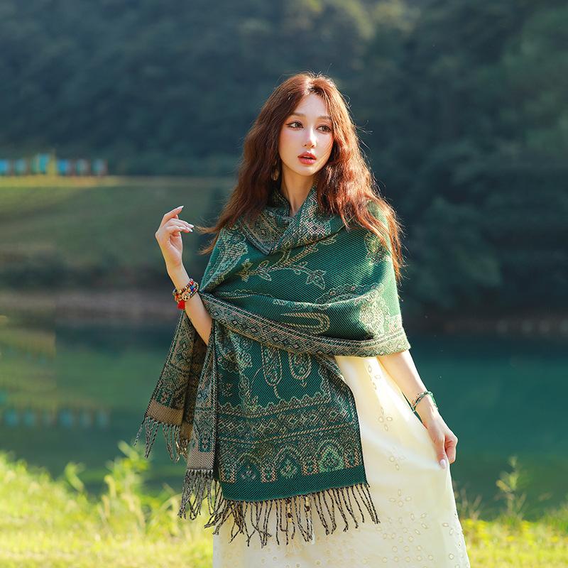 

Дышащая, теплая и универсальная домашняя, осенне-зимняя женская шаль для путешествий, толстый плащ, одеяло с кондиционером 190*65cm темно-зеленого