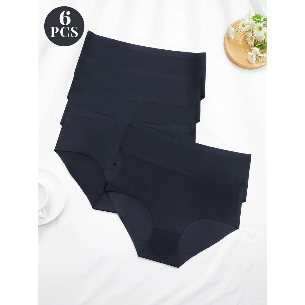 

6 шт. Бесшовные трусики-бикини однотонной расцветки, Дышащие трусы без следов, Удобное женское нижнее белье, Женское нижнее белье XS&6pcs чёрный