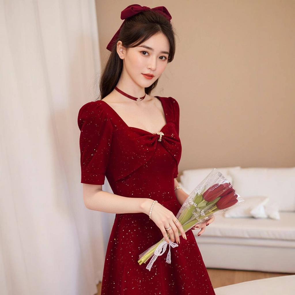Toast Bride Beautiful Red Engagement Dress Senior Annual Meeting Wedding Day Casual Small Dress