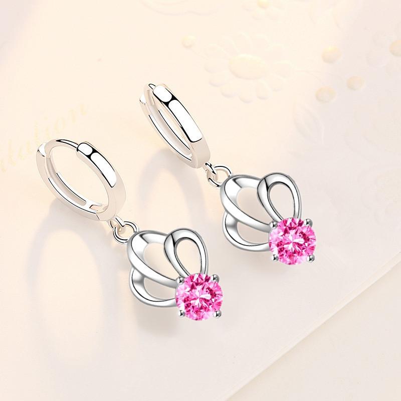 

925 Sterling Silver New Women s Fashion Jewelry High Quality Crystal Zircon Hollow Simple Crown Mid-length Earrings