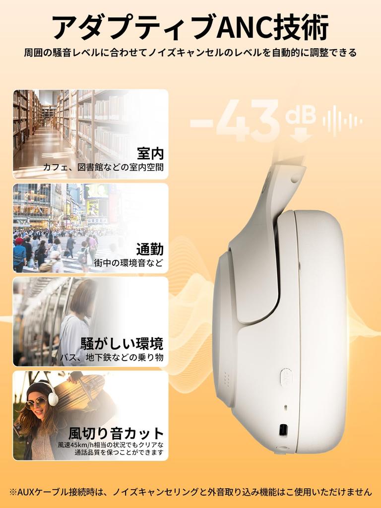 QCY H3 Wireless Noise Bluetooth Audio Support Noise Reduction Up To Wired and Up To 60 Hours of Music Ambient Sound Comfortable App White Headphones,