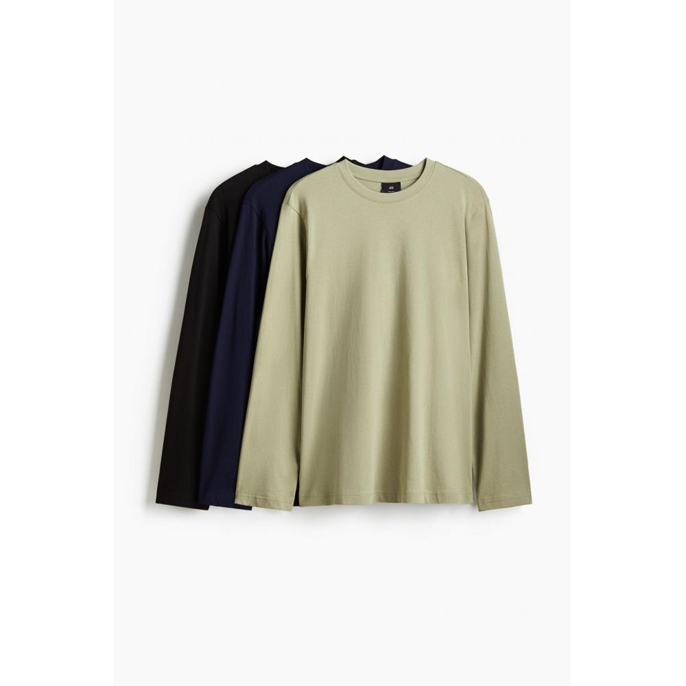 

Комплект из 3 предметов: трикотажный топ HM Regular Fit, черный, синий, зеленый XS