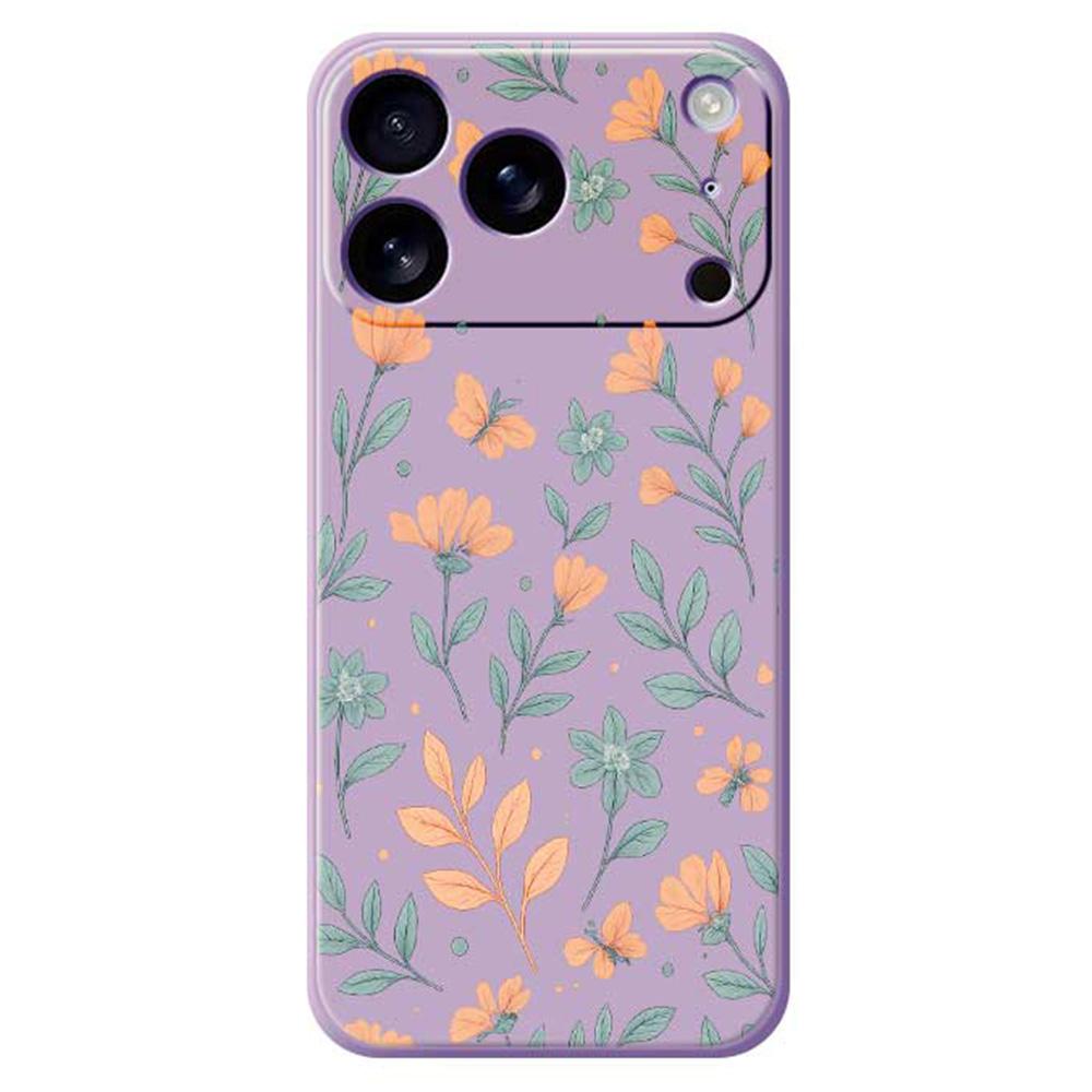 

For iPhone 17 Pro Case Yellow Flowers Pattern Printing Straight Edge TPU Phone Back Cover Purple