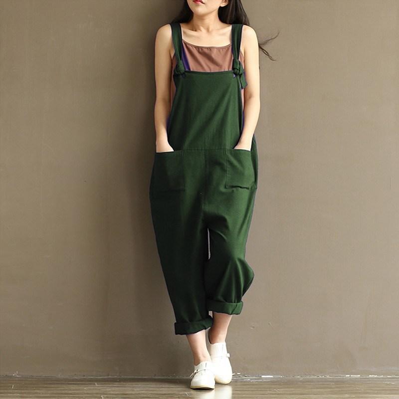 

Women s Romper Casual Long Jumpsuit Playsuit Strap Women Solid Pocket Fashion Button Women s Woman Clothing Plus Size XXXXXL зелений