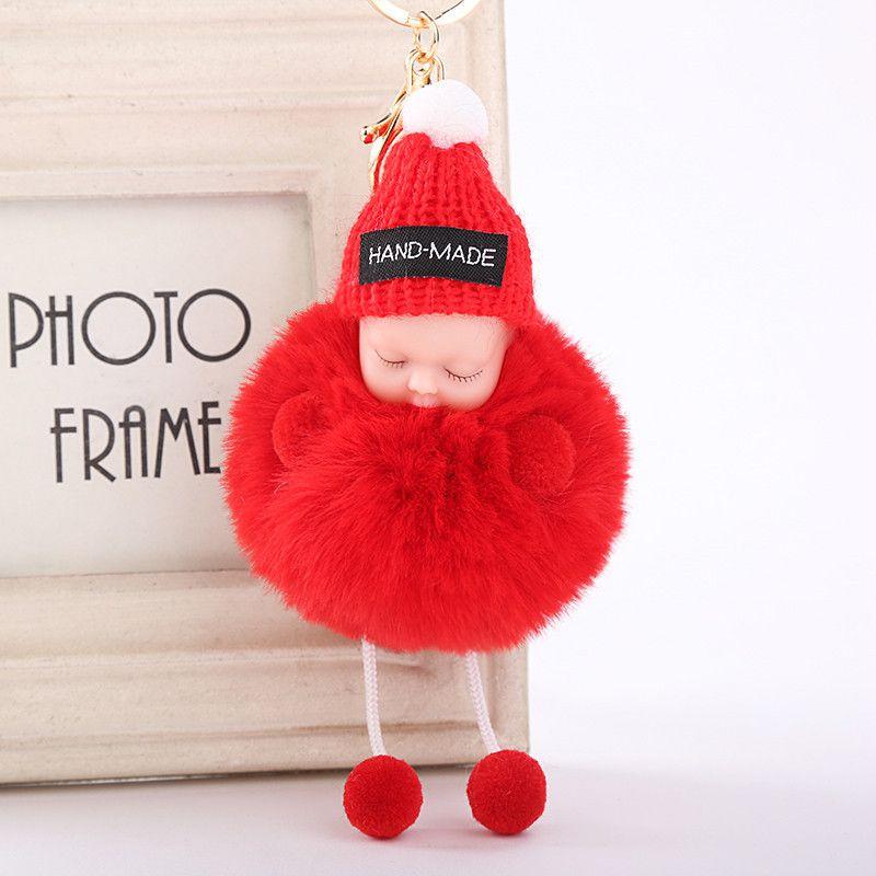 Entzückender schlafender Babypuppen-Schlüsselanhänger mit weichem künstlichem Kaninchenfell für Taschen und Schlüssel