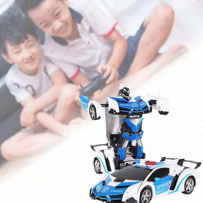 Rc Transformer Robot Police Car Remote Control Toy Kids Led Lights Boys Gift
