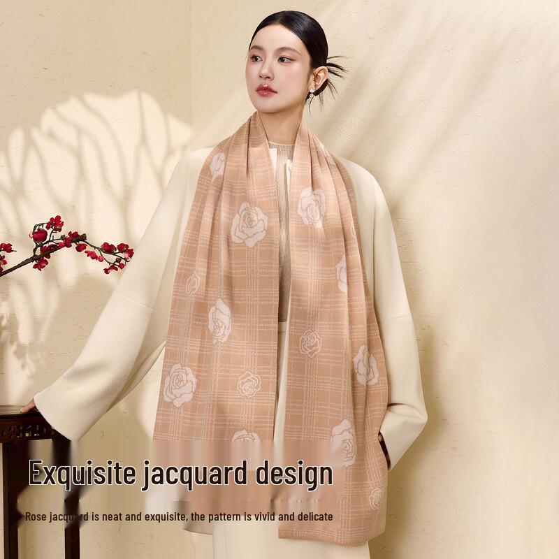 Hengyuanxiang Women's 100% Wool Jacquard Rose Scarf