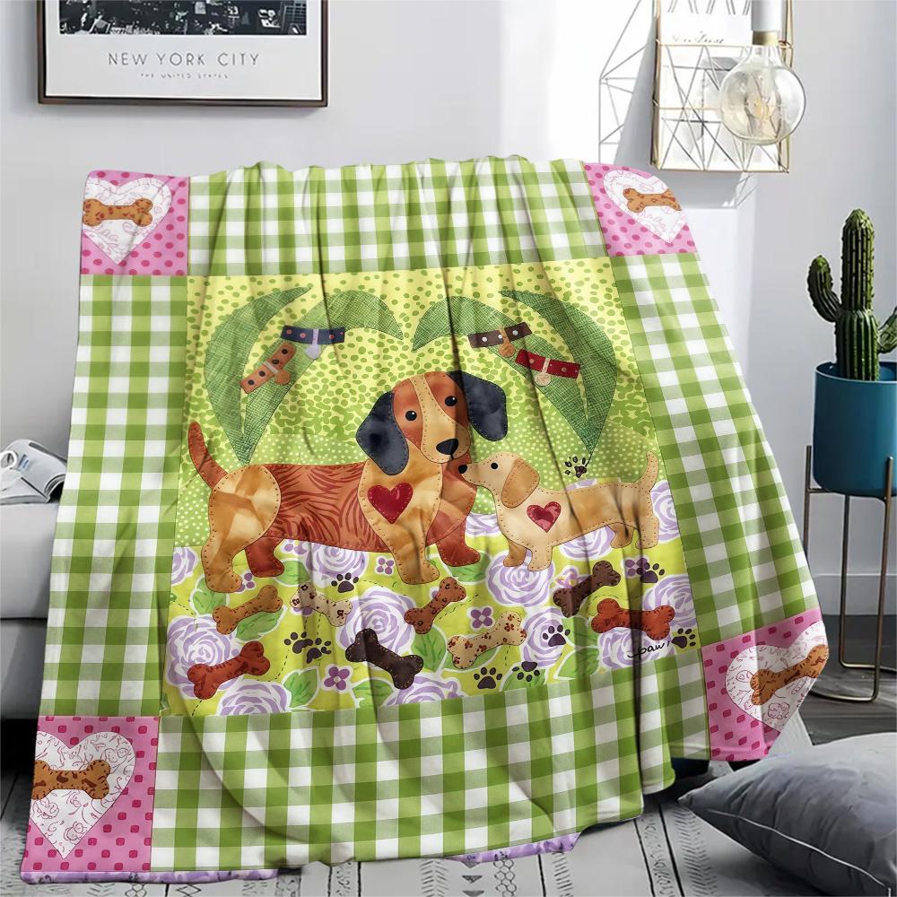 1Pc Cute Dog Patchwork Print Flannel Blanket High Quality Warm Comfortable Cover for All Seasons Perfect for Gifts Home Decor