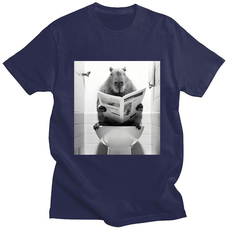 

Funny Capybara Bathroom Cute Print T Shirt Mens Womens Fashion Vintage Tshirt Oversized Casual Cotton Short Sleeve Streetwear S