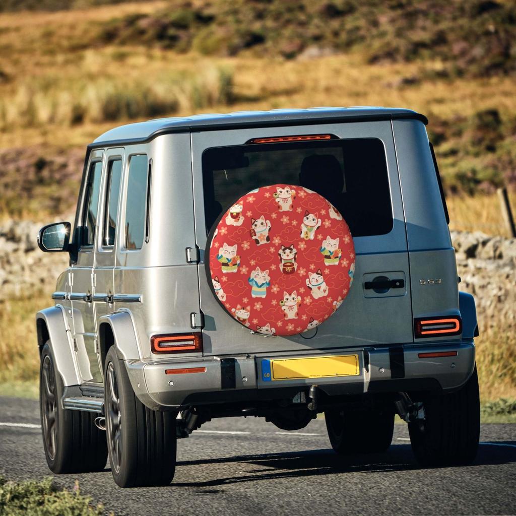 Japanese Money Cat Anti-UV Tire Cover for Trailer RV SUV, Waterproof Spare Tire Cover with Anti-Fouling Coating, 14-17 Inch