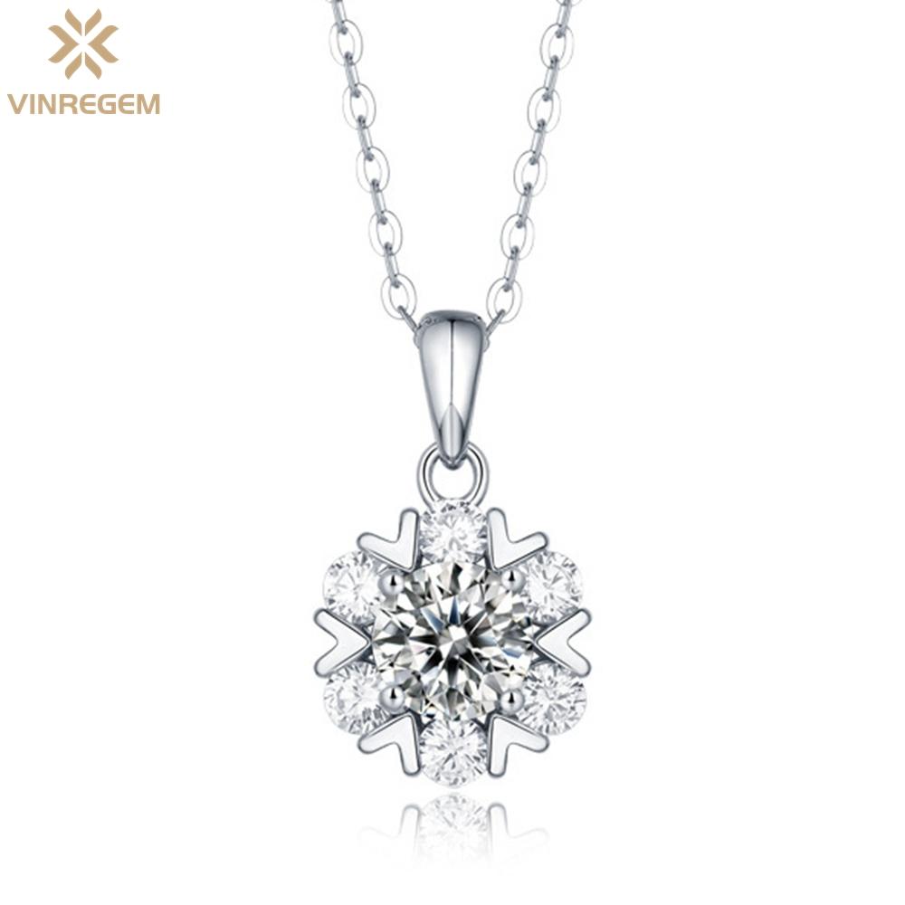 

Vinregem, 100% пройденный тест, бриллиант, стерлинговое серебро 925 пробы, VVS1, 1-5 карат, настоящий муассанит, цвет D, драгоценный камень, кулон с цветами, ожерелье для женщин, ювелирные изделия 1CT белый