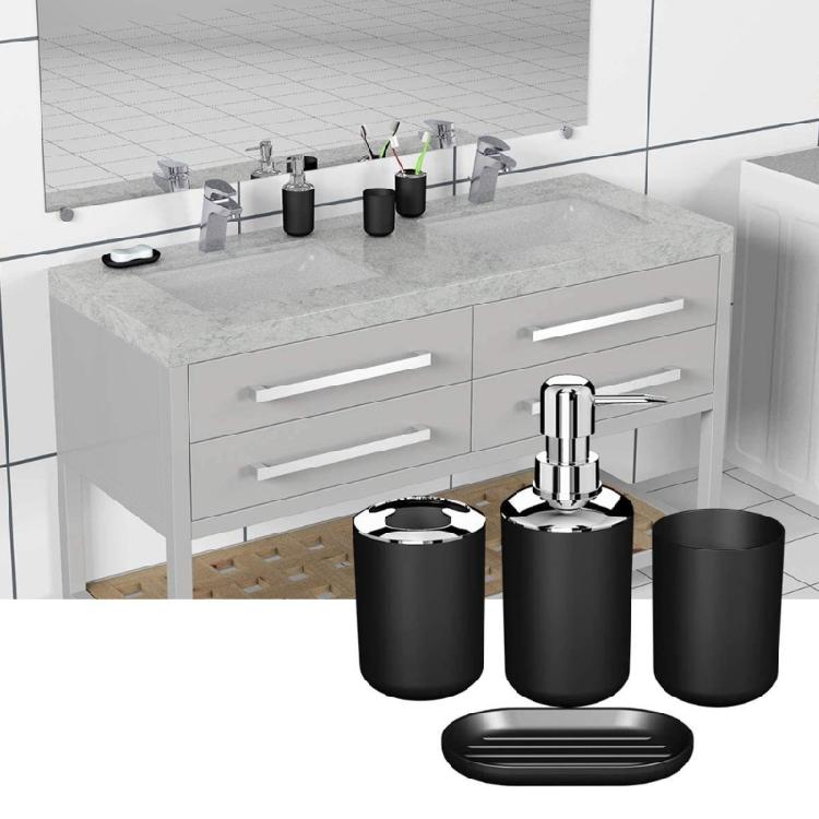 Modern Bathroom Necessities Set Of 6 Plastic Items with Covered Trash Can Toothbrush Stand Toilet Brush For Family Hotel