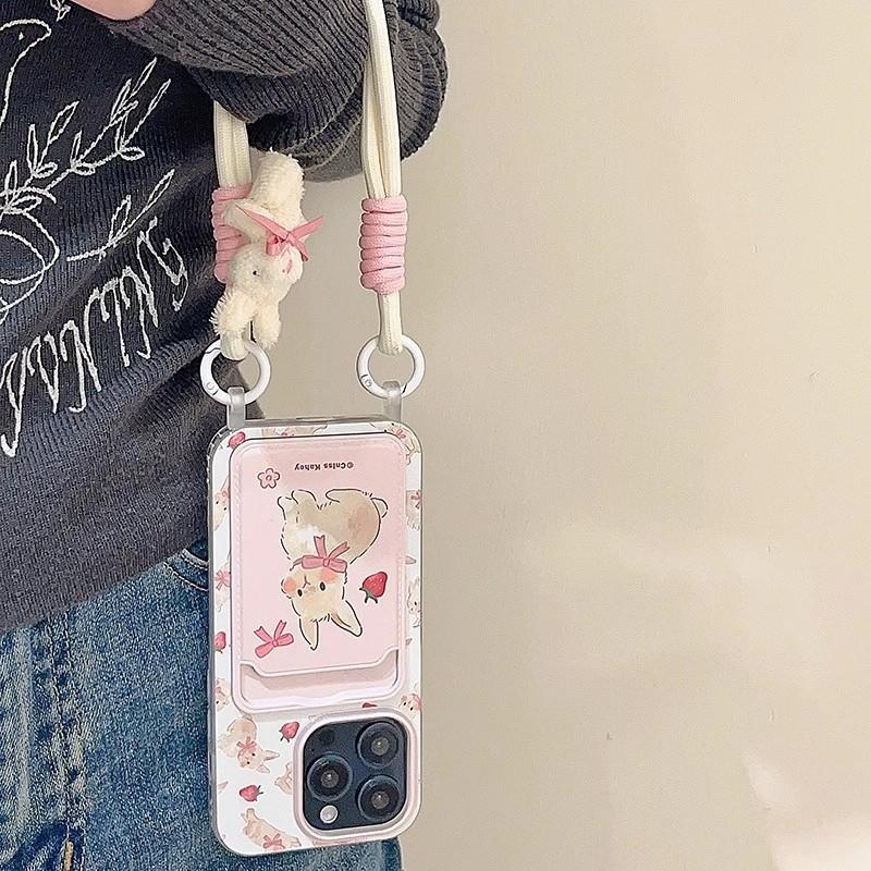 Card Pack Strawberry Bow Rabbit Apple 11 Mobile Phone Case iPhone11promax Lanyard 11 Cartoon 11 Female 11