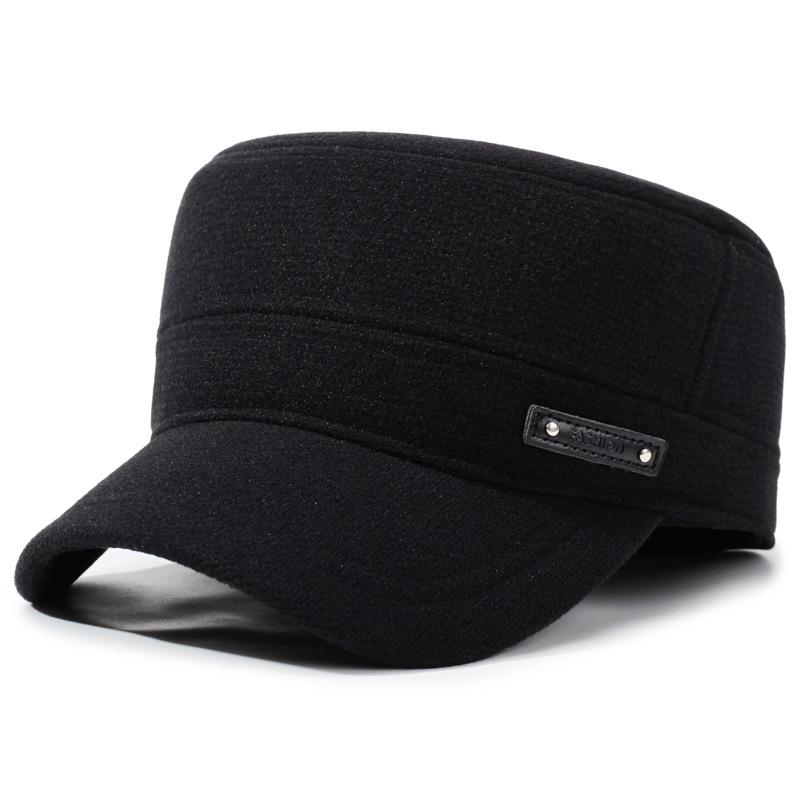 

Мужская кепка зимняя для среднего возраста, шляпа с плоским верхом, осенне-зимняя теплая кепка для защиты ушей для папы чёрный