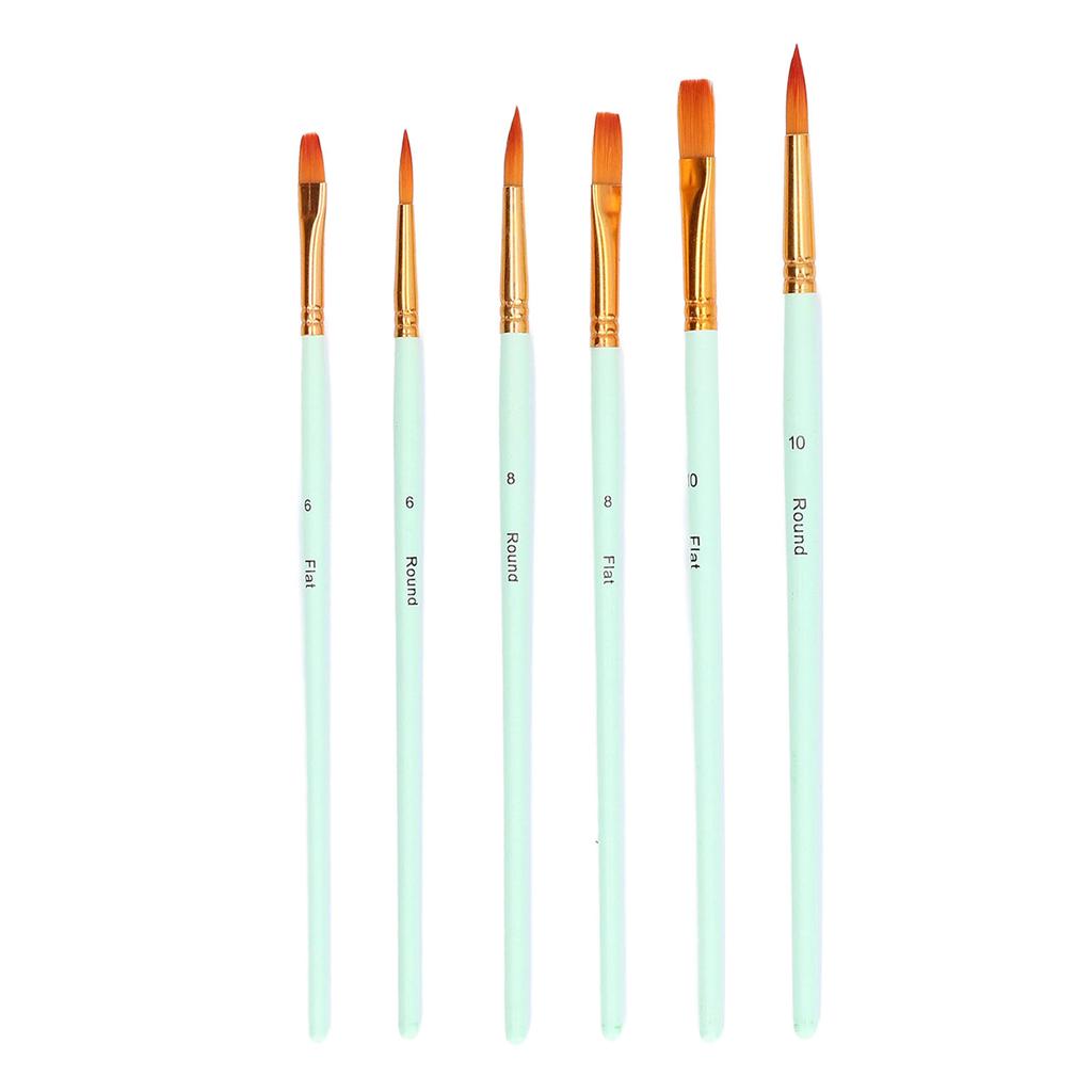6pcs Paint Brush 6 Sizes Convenient Practical Reliable Durable Light Green Handle Drawing Supplies for Artists