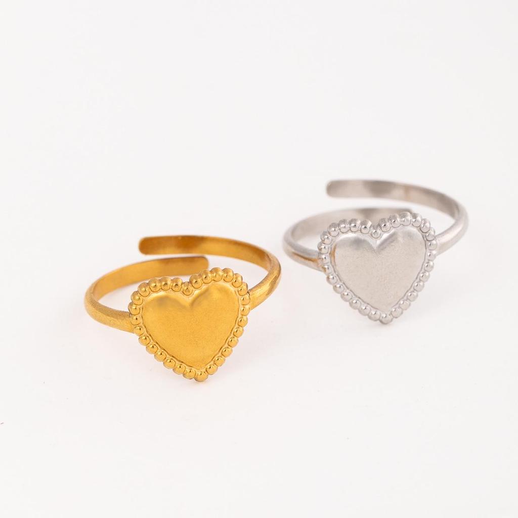 Colorfast Heart-Shaped Titanium Steel Open Ring for Women