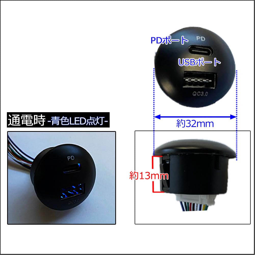 Jimny Round USB and PD Port Extension Compatible JB64W/JB74W Kit, QC3.0