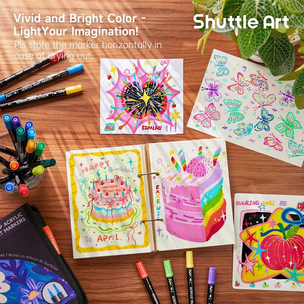 Shuttle Art Acrylic Marker Acrylic Brush Fine Twin Paint Color Muted Metallic Suitable for and Ideal for Handmade Art and Includes Portable 80-Color