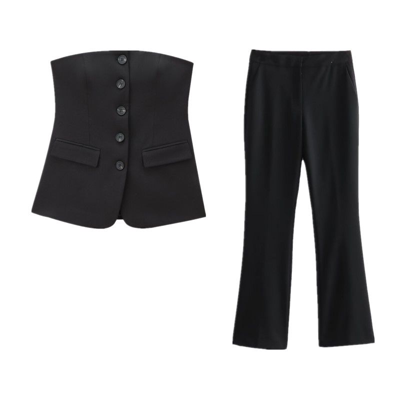 Fashion Wind 2024 New Fall Women's Clothing Cold-Shoulder Bodycon Corset Tops High Waist Flared Pants 4987326