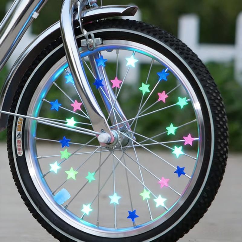 38Pcs Glow-in-the-Dark Spoke Beads & Valve Caps Set, Luminous Star Wheel Decorations for Night Riding