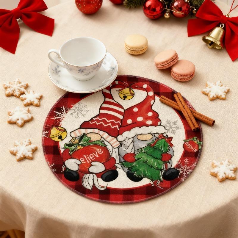 Christmas Element Linen Placemats - Anti-Dirt Tabletop Decor for Kitchen Xmas Party Home